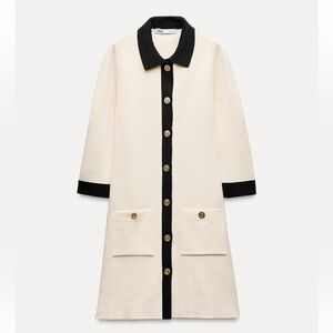 Zara Black and Cream Button-Down Midi Dress